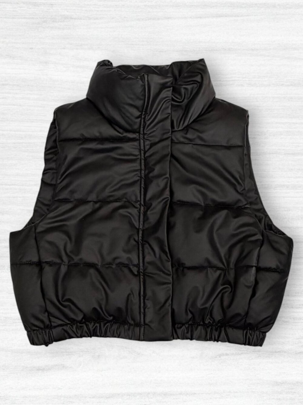 OFFLINE by Aerie Real Luxe Black Faux Leather Cropped Puffer Vest Women's S